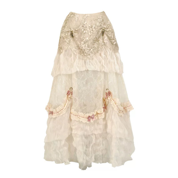 French elegant long trailing skirt Christmas dress