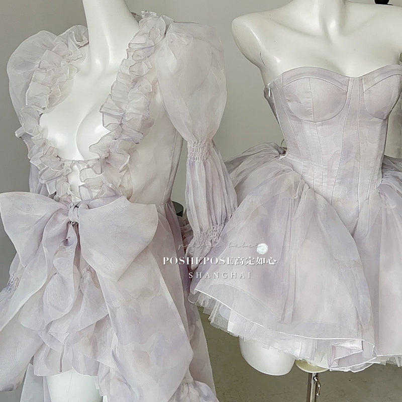 High-end custom-made iris heart thoughts·her lifelong dream jade smoky purple birthday dress