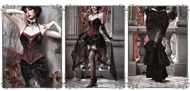 Duchess gothic spiderweb heavy industry court slimming strap dress christmas