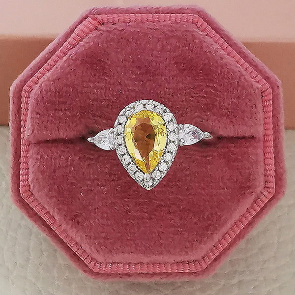 European and American new minimalist yellow pear shaped diamond zircon ring trend