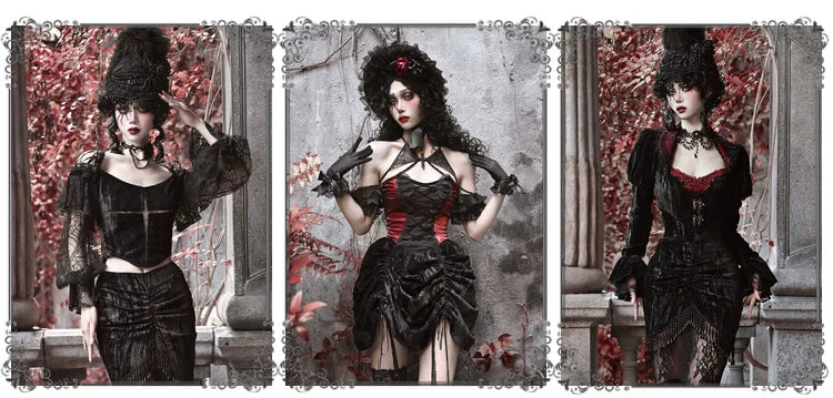 Duchess gothic spiderweb heavy industry court slimming strap dress christmas