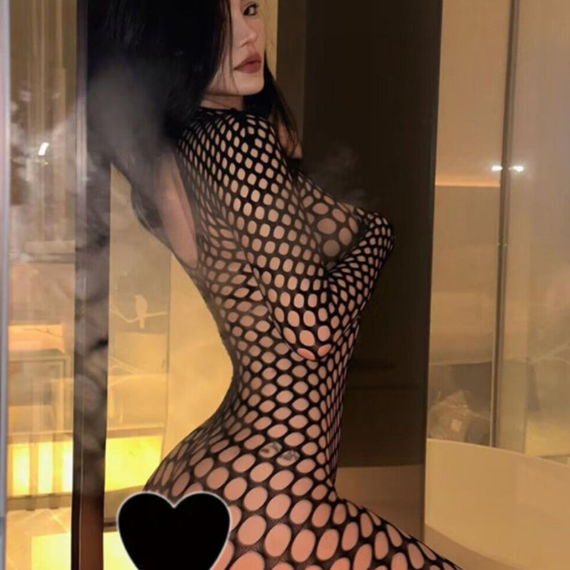 Spice Girls Versatile Sexy Ripped Pantyhose Hollow Crew Neck Temptation Backless Body Fishnet Romper Summer