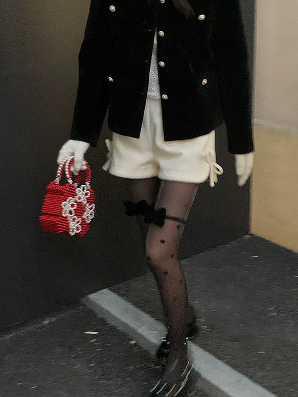 Fashion original niche design pearlescent polka dot black stockings girl bow versatile bare leg socks artifact