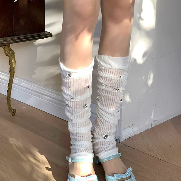 Fashion niche design European personalized thin diamond-encrusted Lolita jk wind sweet socks light luxury calf socks