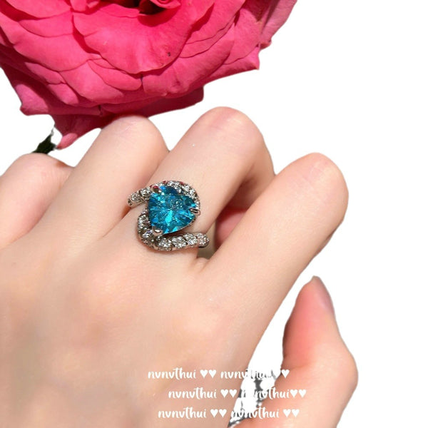 Love gemstone ring plated with 18K gold Maria Blue Heart Zircon ring