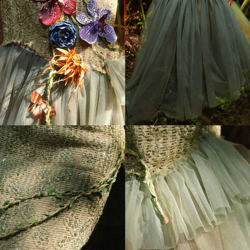 Spirit of the Forest, Elf Wind Forest Flower Mesh Fishtail Dress Dress Half Skirt Christmas