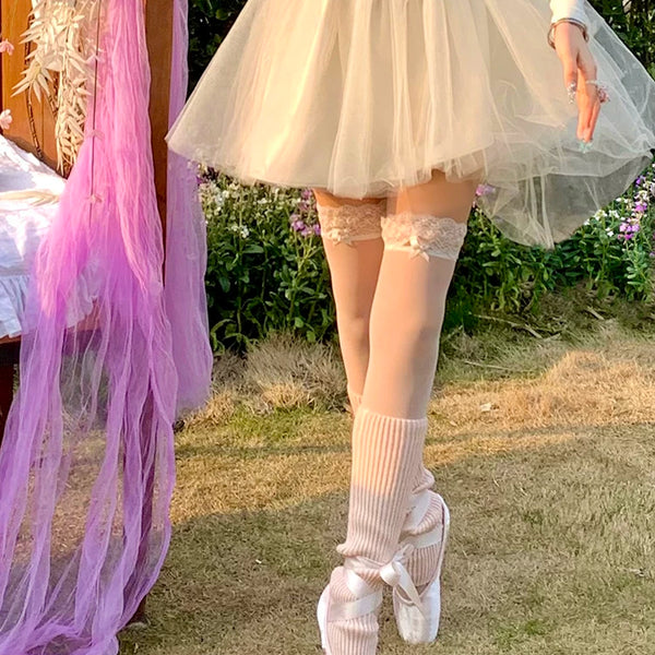 Fashion niche pure desire white silk 3D lace suspender black silk thigh socks sexy ultra-thin non-slip stockings