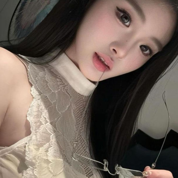 Sexy pure desire temptation cheongsam lace perspective semi-turtleneck color matching hip vest high waist dress hot secret