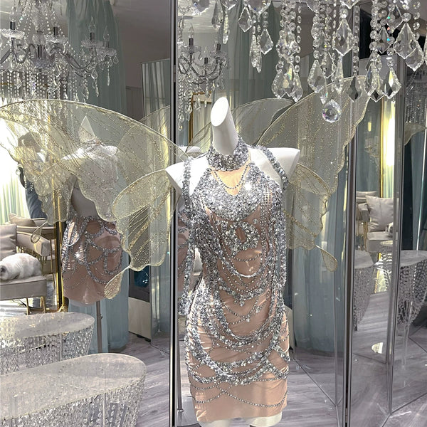 Handmade personalized rhinestone birthday elegant socialite halterbackless taylor swift same style dress