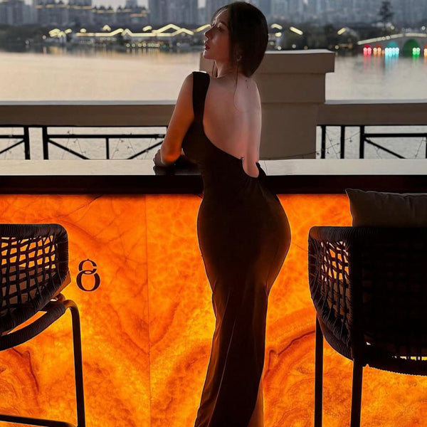Pure desire style sexy hot girl backless V-neck suspender dress for women's summer beach vacation slim fit hip hugging long skirt