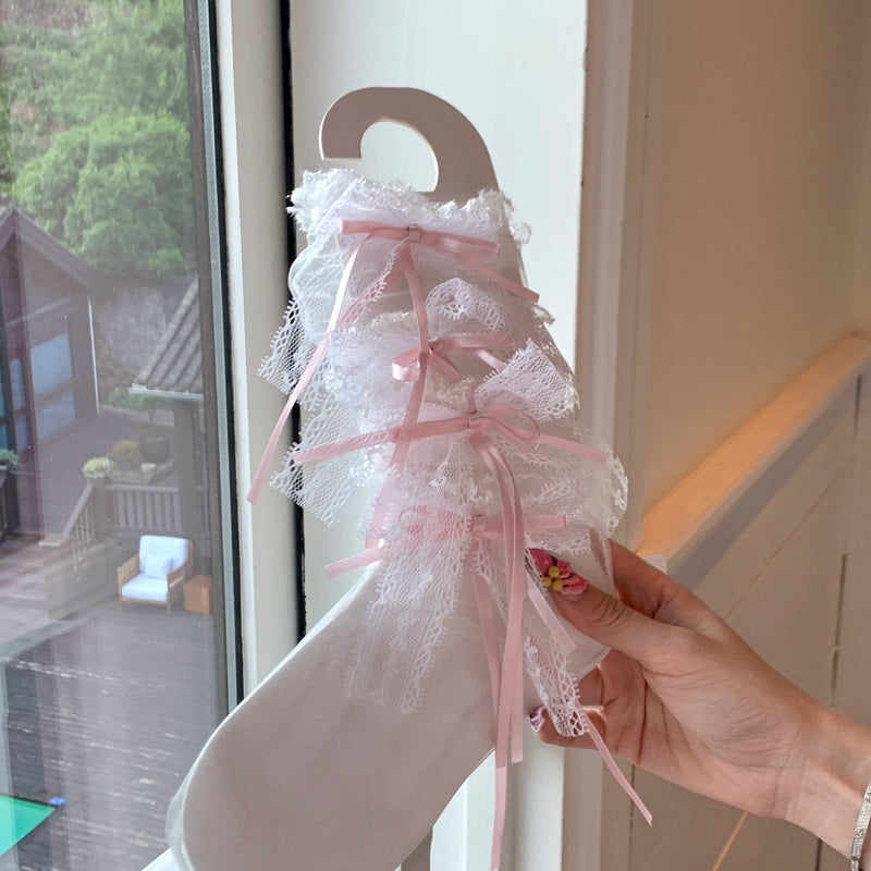 Fashion niche design pure desire wind calf socks bow lolita socks summer thin lace jk socks