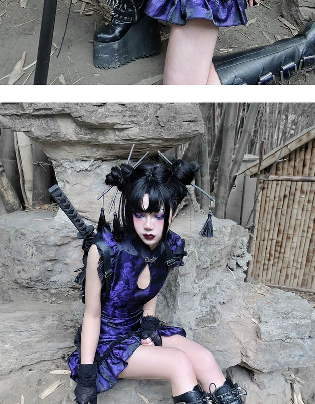 New Chinese-style fringed disc-buckled jacquard improved cheongsam dress