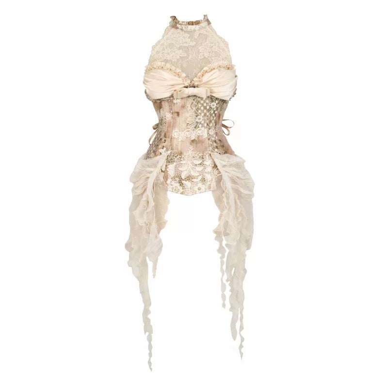 Vintage herringbone corset top - slim fit waist cincher for christmas & halloween outfits