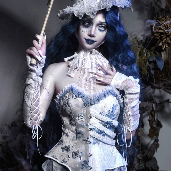 Original zombie bride white gothic skeleton lace transparent matching sleeves christmas