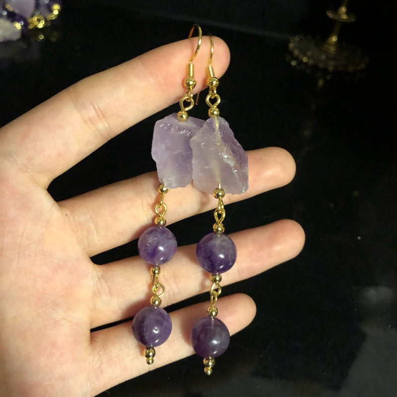 Qingdao medieval jewelry natural amethyst necklace bracelet earrings set temperament elegant versatile neck chain jewelry retro