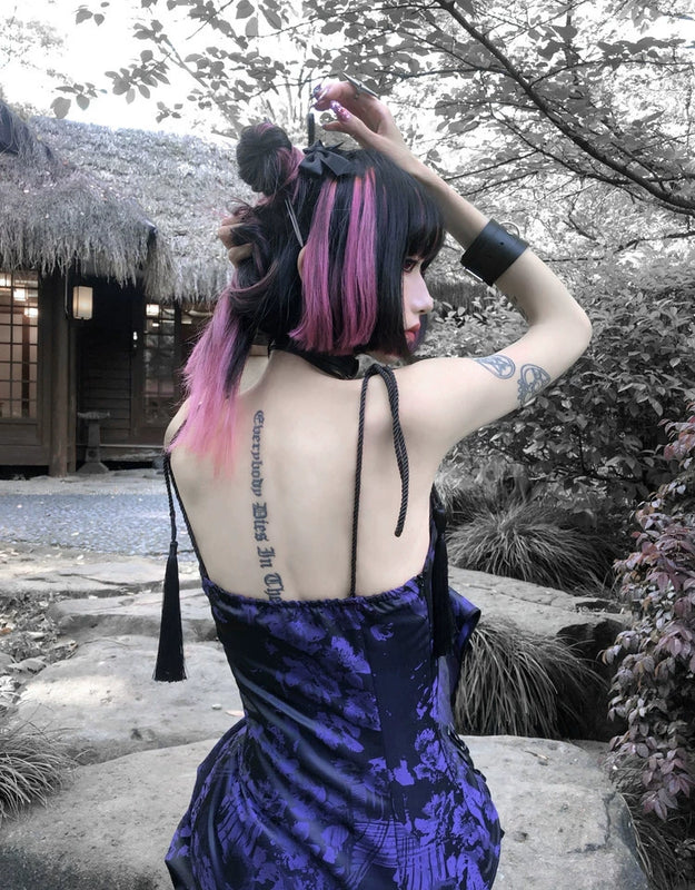 Original chinese style new chinese style slit tassel leather buckle hip skirt dress