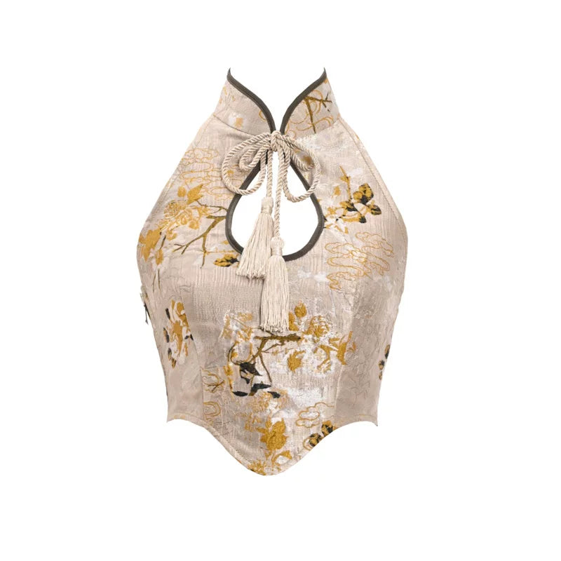 New chinoiserie button birdcage water drop collar cheongsam short tops christmas