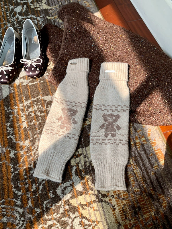 Fashion niche design Dongdaemun same cartoon autumn and winter knitted socks cover long tube thickened warm leg cover