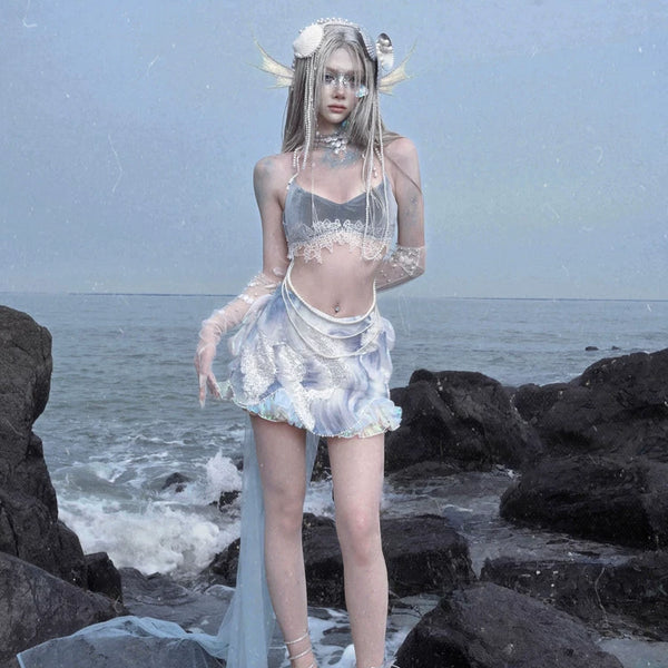 Siren's Call Mermaid Dress Island Vacation Bead Trailing Skirt Christmas