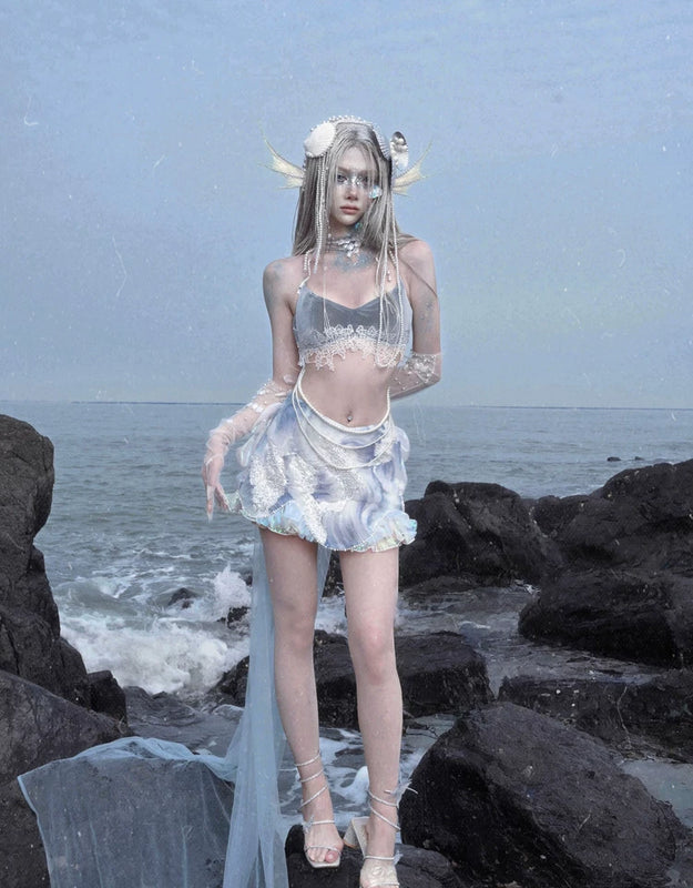 Siren's Call Mermaid Dress Island Vacation Bead Trailing Skirt Christmas