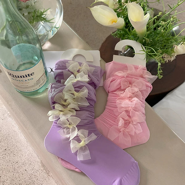 Fashion niche girl heart bow knee socks college style girl Lolita college style stockings princess