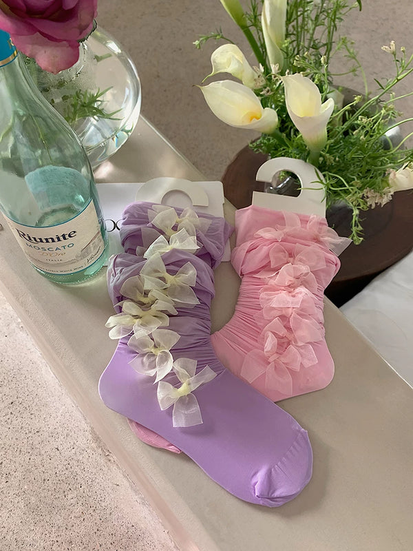 Fashion niche girl heart bow knee socks college style girl Lolita college style stockings princess