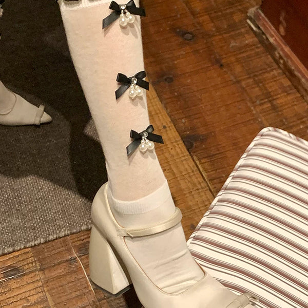 Fashion niche bow pearl pendant socks cute girl ballet summer stacking socks socks