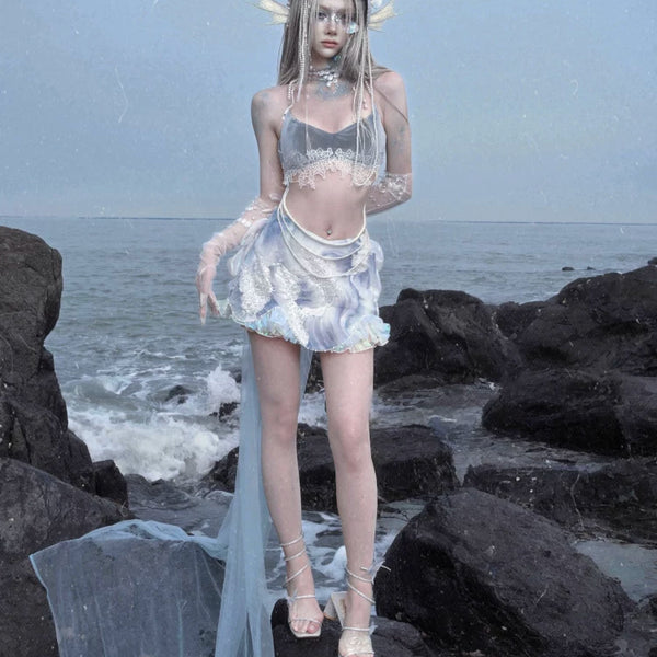 Siren's Call, Mermaid Velvet Lace Suspender Top Seaside Vacation Christmas