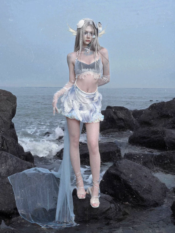 Siren's Call, Mermaid Velvet Lace Suspender Top Seaside Vacation Christmas
