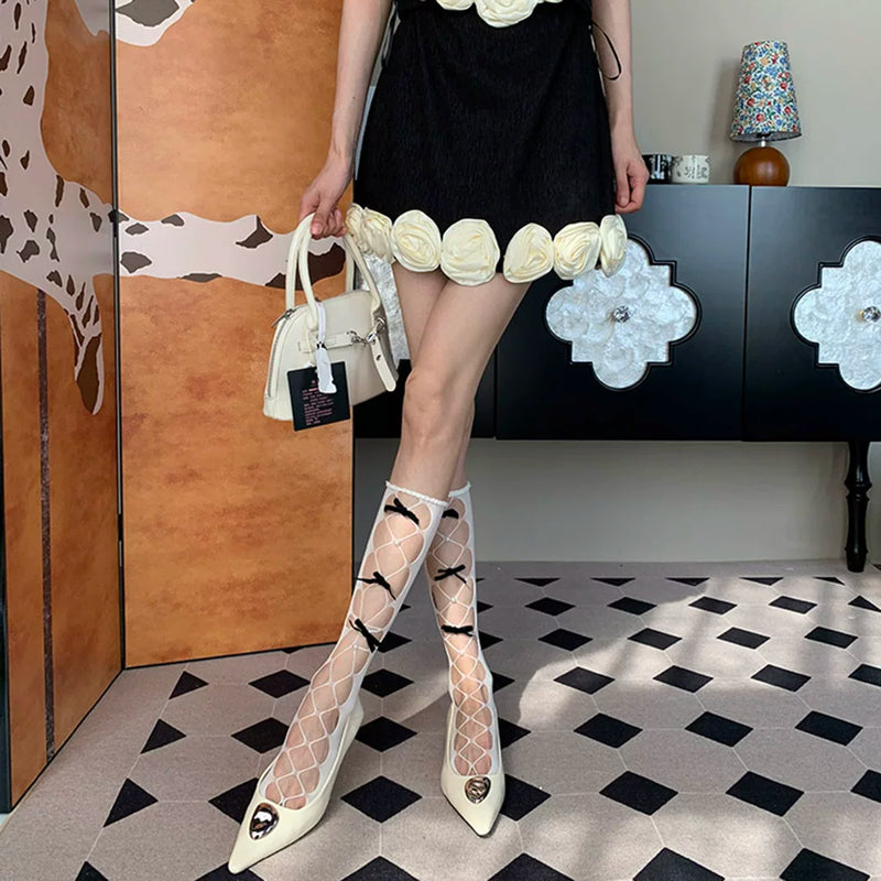 French romantic elegant sweet niche white bow calf