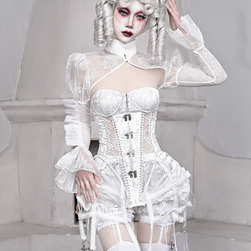 White Gothic Dark Fishbone Strap Birdcage Corset Christmas Vest