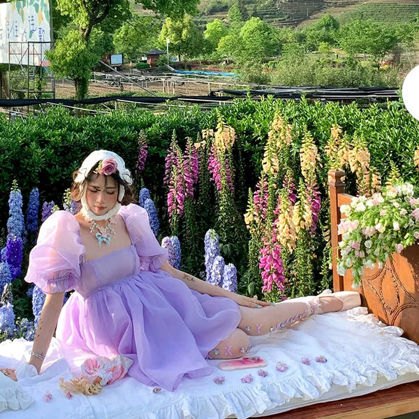 Fashion niche early spring purple handmade flowers niche lace Lolita high tube socks ballet girl socks