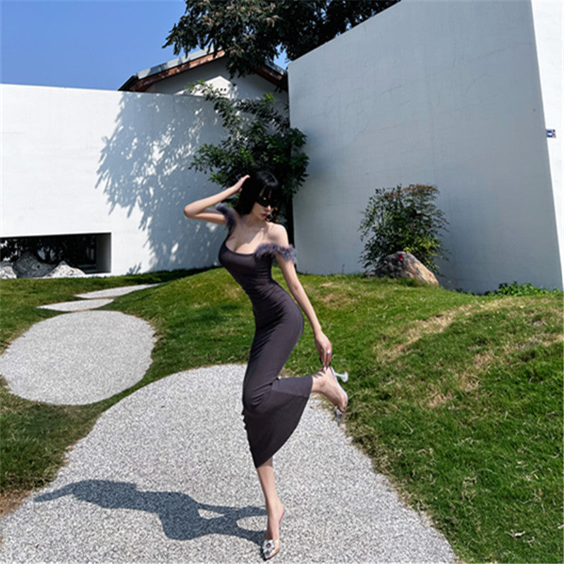 Sexy Spice Girl Resort Beach Buttocks Long Dress Tea Suspender Dress Gentle Simple Fashion Versatile Dress