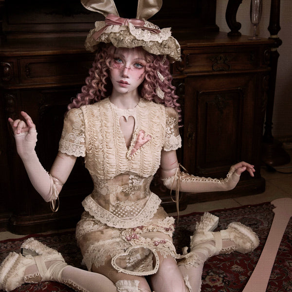 Crew Neck Hollow Elegant Love Vintage Short Lace Top Christmas Halloween Top