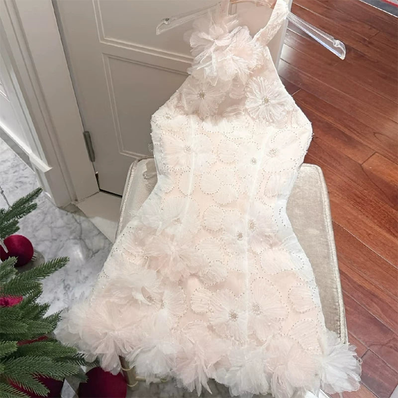 French chic floral halter dress - elegant & luxurious party gown