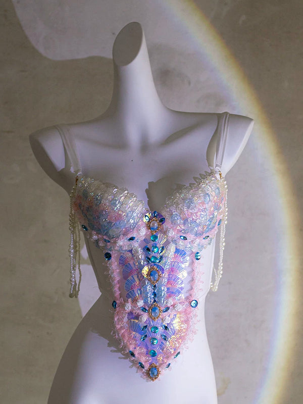 Blue and pink heavy industry mermaid princess scale bra xishuangbanna travel photography photo costume halloween clothes