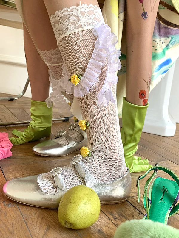 Fashion niche design girl lace tube socks summer mesh thin Japanese hollow stacking socks