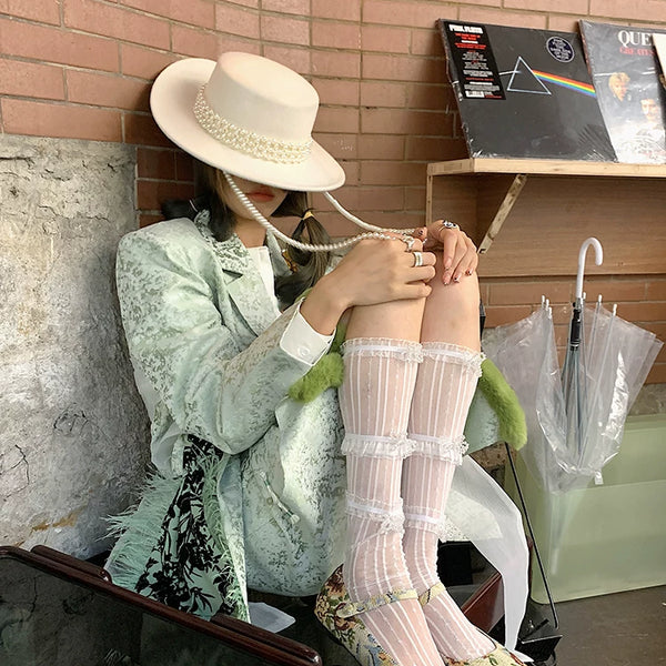 Fashion original niche design thin mesh socks women's pile socks cute tube socks solid color student socks