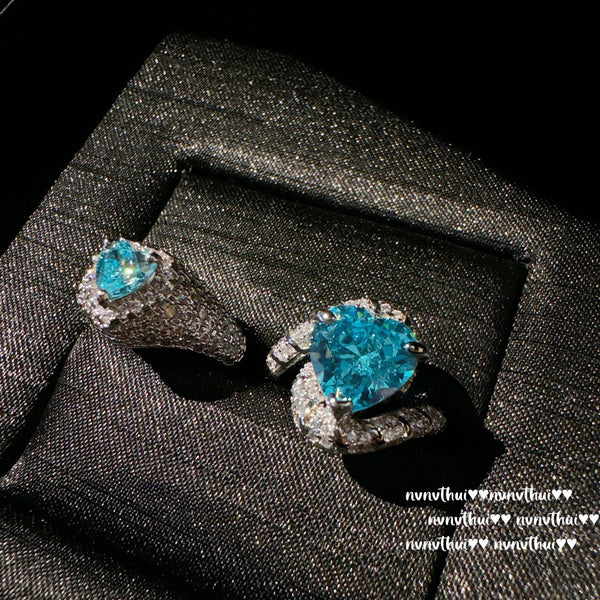 Love gemstone ring plated with 18K gold Maria Blue Heart Zircon ring
