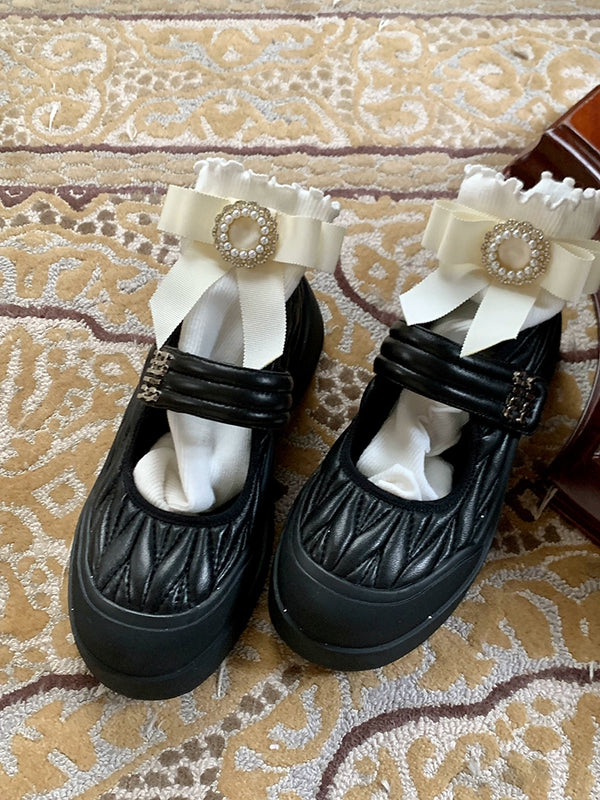 Fashion niche Japanese square diamond gem bow lace socks white black cute Lolita