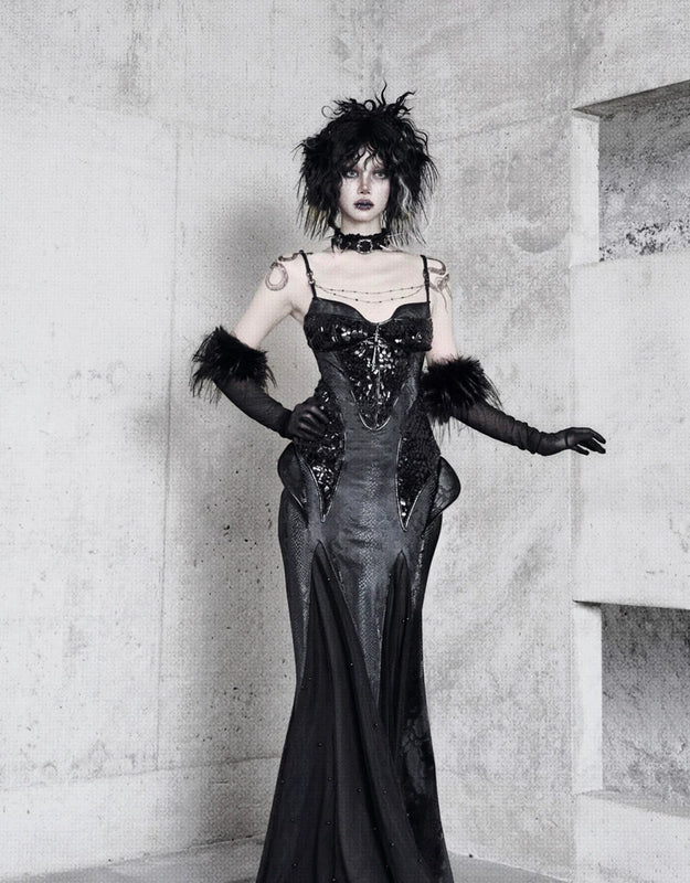 Original ◆ Snake eyes shadow snake pattern stretch gothic suspender dress dress mermaid dress christmas halloween dress