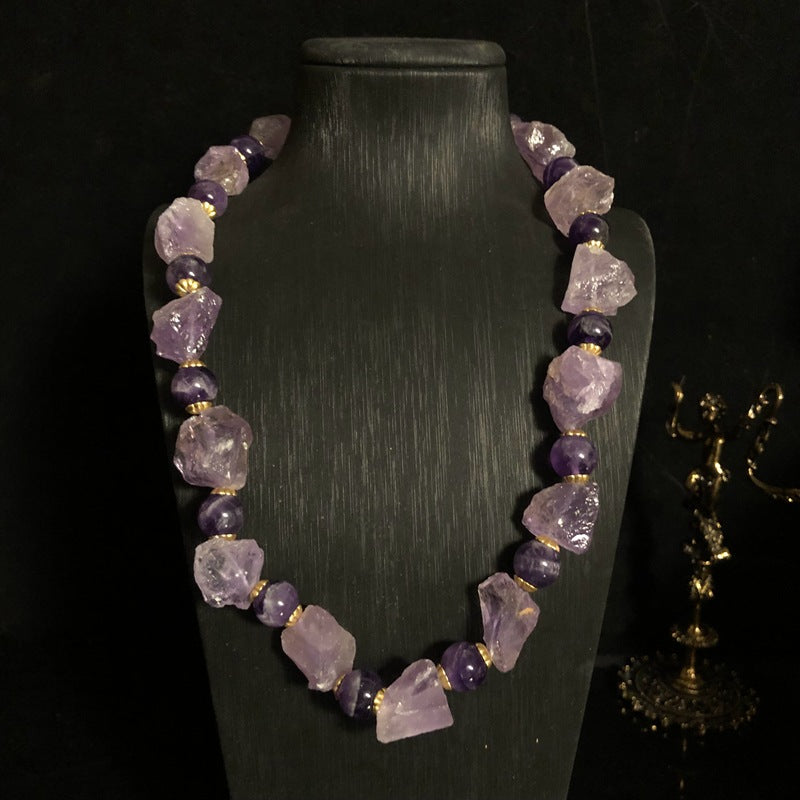 Qingdao medieval jewelry natural amethyst necklace bracelet earrings set temperament elegant versatile neck chain jewelry retro