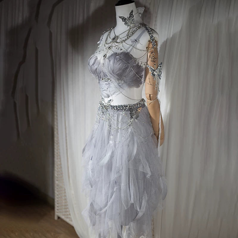 Electronic music festival european and american dj nightclub bar disco performance ds performance angel photo feather suit