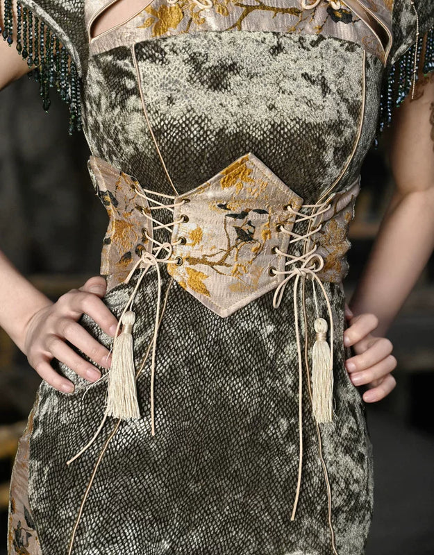 New chinese style tassel jacquard tassel scale pattern waist girdle christmas