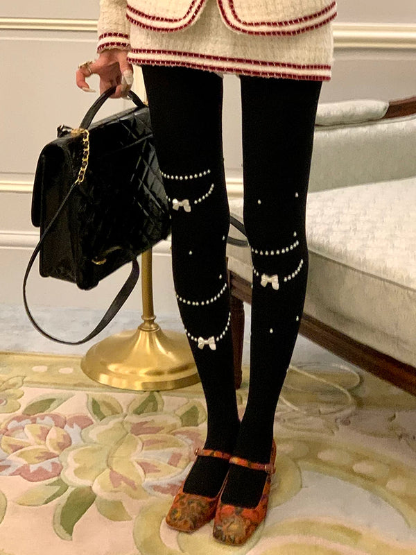 Fashion niche design pearl necklace Japanese jk white pantyhose women's milk white leggings