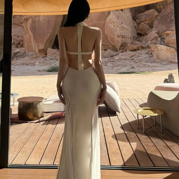 Pure desire, sexy, spicy girl, backless vacation, backless mesh, wrapped buttocks, suspender dress, socialite, queen, wrapped buttocks, long skirt