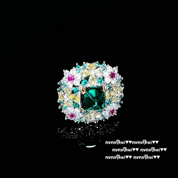 Mojito Emerald Flower Necklace Rich Lady's Happiness Peacock Green Snowflake Zircon Earrings