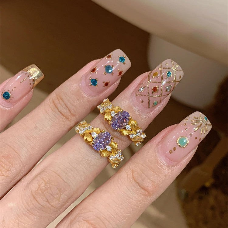 Medieval diamond-set Bauhinia ring women's light luxury niche exquisite design ring versatile fashion high sense index finger ring