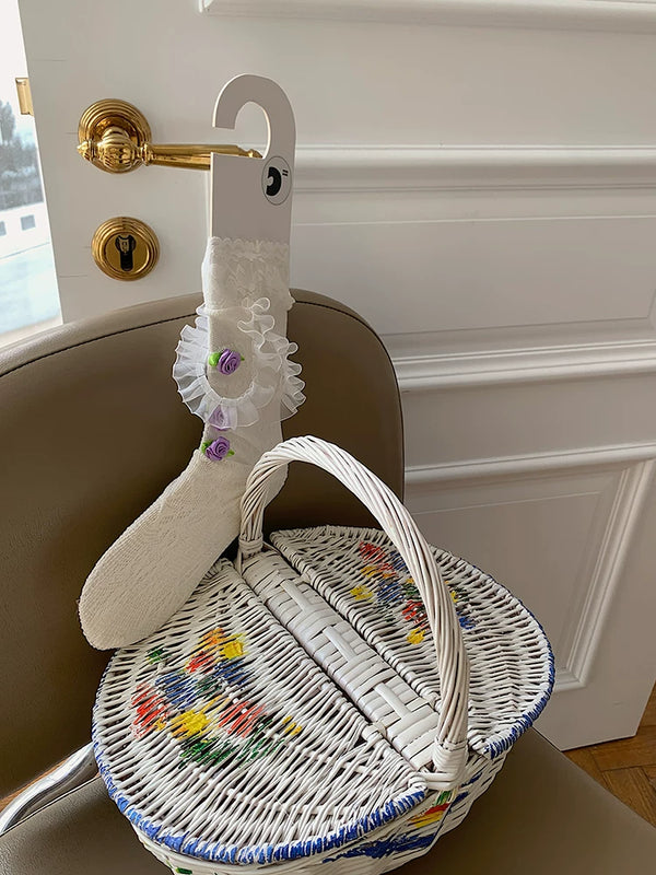 Fashion niche design girl lace tube socks summer mesh thin Japanese hollow stacking socks