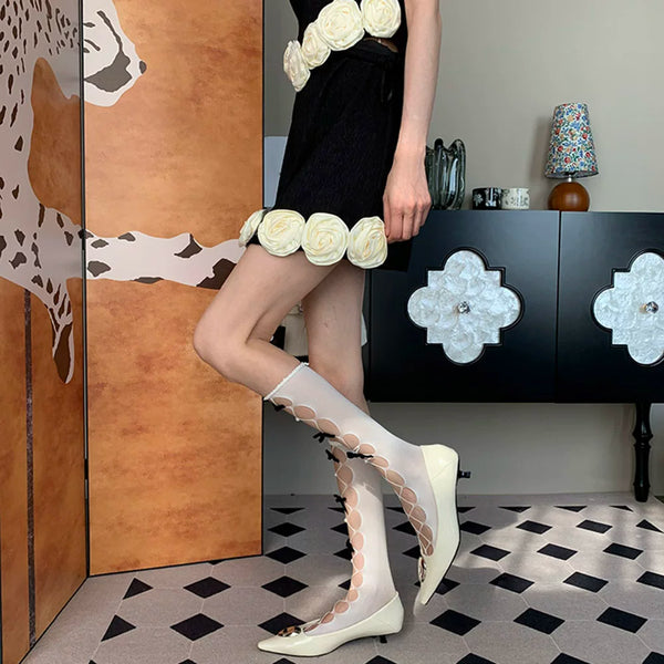 French romantic elegant sweet niche white bow calf